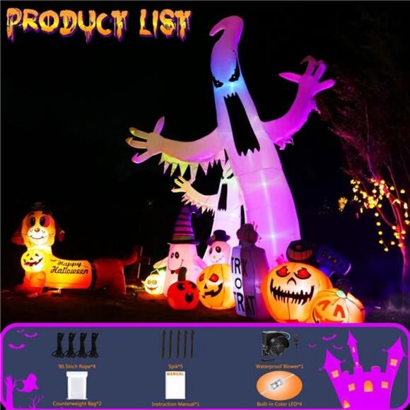 12ft High Halloween Inflatable Ghost Outdoor Decoration, Halloween Blow - Picture 5 of 7